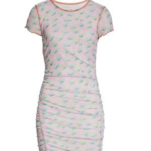 SANDY LIANG Cubes Ruched Side Mesh Midi Dress